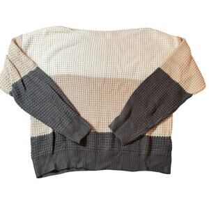 Shein Color Block Knit Sweater Womens L Cream Beige Gray